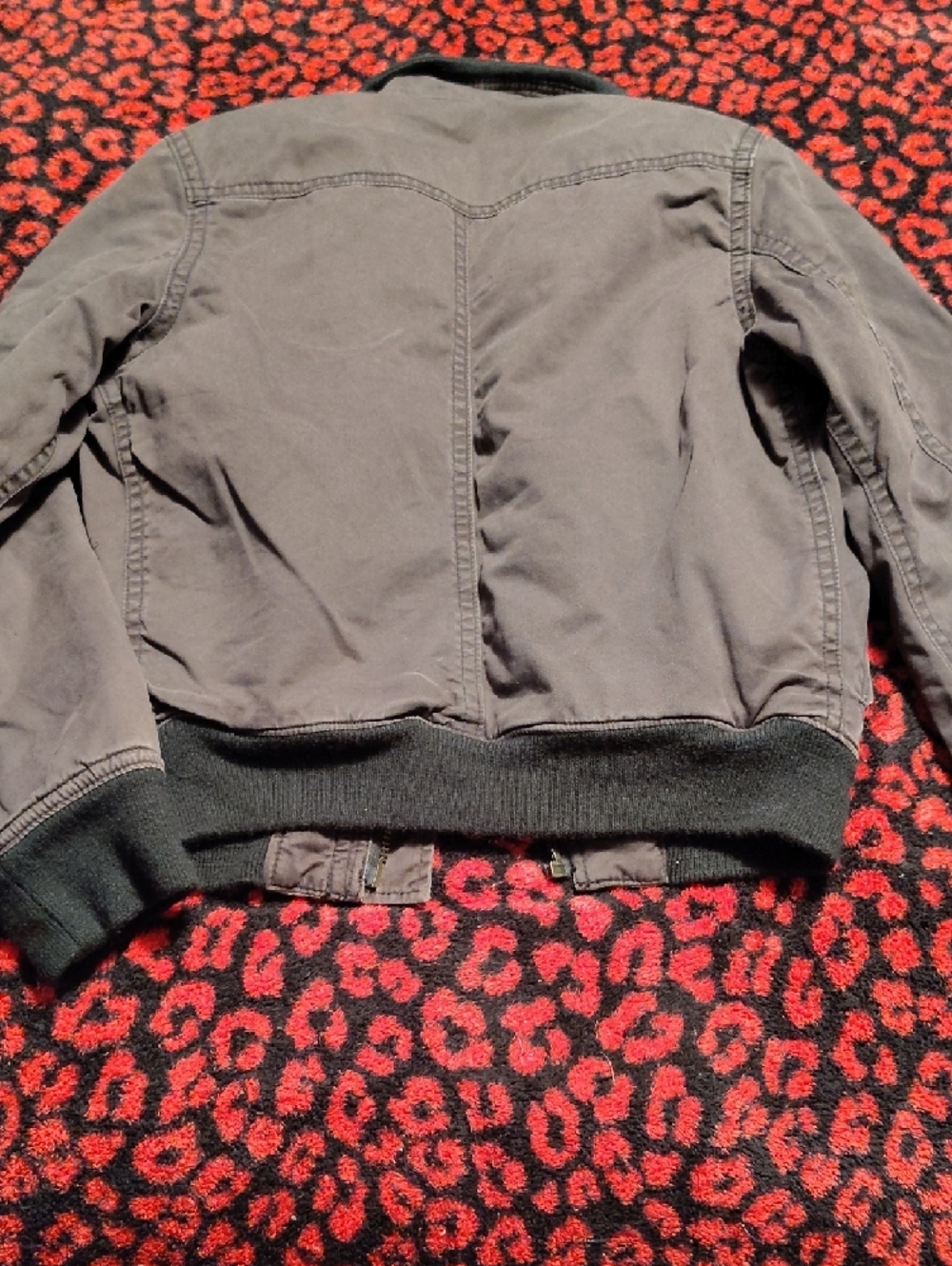 Abercrombie & Fitch Charcoal Gray Bomber Jacket with Shearling Trim - Picture 7 of 8